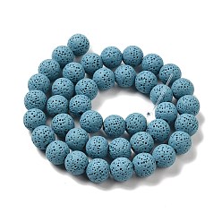 Cadet Blue Natural Lava Rock Bead Strands, Dyed, Round, Cadet Blue, 8mm, Hole: about 2mm, about 52pcs/strand, 15.5 inch