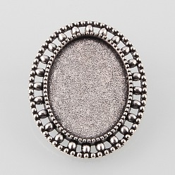 Antique Silver Vintage Alloy Brooch Cabochon Bezel Settings, Cadmium Free & Lead Free, with Iron Pin Back Bar Findings, Antique Silver, Oval Tray: 25x18mm, 33.5x27x2mm, Pin: 0.8mm