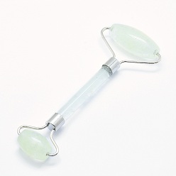 Mixed Stone Natural & Synthetic Mixed Stone Brass Face Massager, Facial Rollers, Platinum, 142~150x54~58x19~22mm