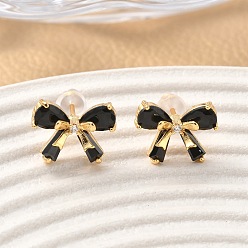 Настоящее золото 18K Серьги-гвоздики с бантом из латуни с микропаве из кубических цирконий, без никеля , реальный 18 k позолоченный, 10x13 мм