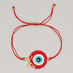 Красный Браслеты в богемном стиле в форме яблока с подвеской в виде сглаза из стеклянных бисерных звеньев., украшения из плетеного волоконного шнура для женщин, красные, 11.02 дюйм (28 см)