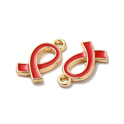 Red Alloy Enamel Pendants, Golden, Aids Awareness Ribbon Charm, Red, 17x10x2mm, Hole: 1.6mm