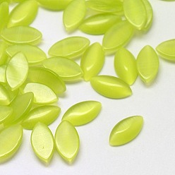 Green Yellow Cat Eye Cabochons, Horse Eye, Green Yellow, 15x7x2.5mm