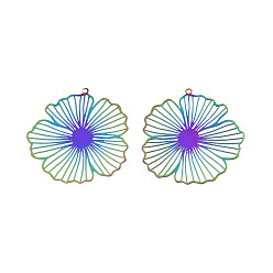 Rainbow Color 201 подвески из нержавеющей стали, гравированные металлические украшения, цветок, Радуга цветов, 35.5x33.5x0.3 мм, отверстие : 1.2 мм
