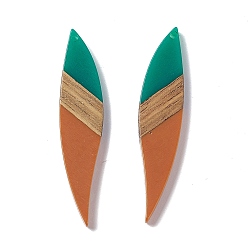 Шоколадный Большие подвески из непрозрачной смолы и орехового дерева, лист прелести, цвет шоколада, 53x11.5x3 мм, отверстие : 1.8 мм