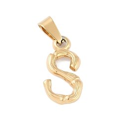 Letter S 304 подвески из нержавеющей стали, бамбуковый стиль, буквы, ионное покрытие (ip), реальный 18 k позолоченный, letter.s, 19x11x3.5 мм, отверстие : 3x7 мм