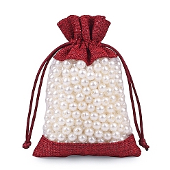 (123L) Белый крем непрозрачный блеск Мешочки из льна и органзы, сумка для шнурка, прямоугольные, огнеупорный кирпич, 20x15 см