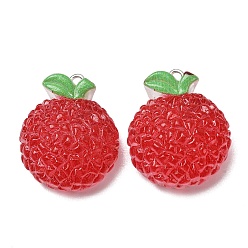 Litchi Подвески из непрозрачной смолы с фруктовой тематикой, имитирующие еду., с железной платиной петлей, красные, личи очарование, 29x23x12 мм, отверстие : 2 мм