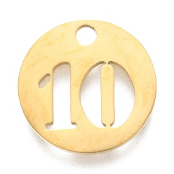 Number 304 подвески из нержавеющей стали, отрезать, полый, плоские круглые с номером, золотые, кол. 10, 19x1.5 мм, отверстие : 2.5 мм
