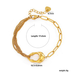 Oval 304 Stainless Steel Mixed Chain Bracelets for Women, Golden, Oval, 6.69 inch(17cm)