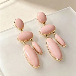 Pink Серьги-гвоздики с подвесками из сплава эмали, овальные, золотые, розовые, 70 мм