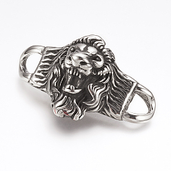Antique Silver 304 Stainless Steel Links connectors, Lion Head, Antique Silver, 49x29x18mm, Hole: 7x6.5mm