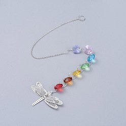 Платина Люстра suncatchers призмы octogon стеклянная чакра подвесной кулон, с подвеской в виде стрекозы и кабельной цепочкой, граненые, платина, 400x2 мм