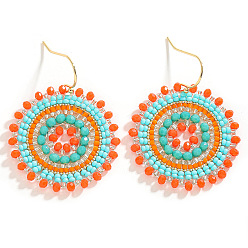 Голубой Серьги-подвески из круглого железного стекла в стиле богемии, золотые, голубой, 49x36 мм