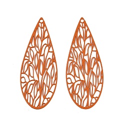 Шоколадный 430 подвеска из нержавеющей стали, окрашенная распылением, очарование слезы, гравированные металлические украшения, цвет шоколада, 45x18x0.5 мм, отверстие : 1.5 мм