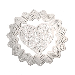 Сердце 201 нержавеющая сталь 3 вращающийся подвесной ветряной спиннер, для украшения сада внутри и снаружи помещения, не тускнеет, цвет нержавеющей стали, сердце, 100.5x0.4 мм, отверстие : 2.5 мм