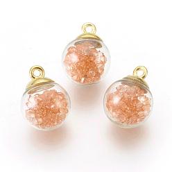 Сэнди Коричневый Прозрачные стеклянные бутылки подвески, со стеклянным горным хрусталем внутри и экологичными пластиковыми крышками для бутылок, круглые, песчаный коричневый, 21x16 мм, отверстие : 2.5 мм