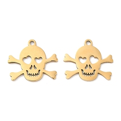 Настоящее золото 18K Хэллоуин ионное покрытие (IP) 316l подвески из хирургической нержавеющей стали, без никеля , лазерная резка, лазерная резка, очарование черепа, реальный 18 k позолоченный, 13.5x15.5x1 мм, отверстие : 1 мм