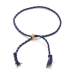 Синий Регулируемые плетеные хлопковые шнуры, изготовление браслетов-слайдеров, с позолоченными латунными бусинами, синие, внутренний диаметр: 2-5/8 дюйм (6.6 см)