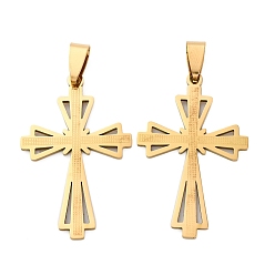 Настоящее золото 18K 201 подвески из нержавеющей стали, крест очарование, ионное покрытие (ip), реальный 18 k позолоченный, 40x25x1 мм, отверстие : 9x4.5 мм