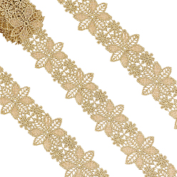 Gold 5 Yards Polyester Ribbons, Flower, Gold, 1-3/4 inch(46mm)