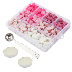 Pink DIY Scrapbook Crafts, Including Sealing Wax Particles, Plastic Bead Containers, Stainless Steel Spoons and Candles, Pink, 9mm, 364pcs/set