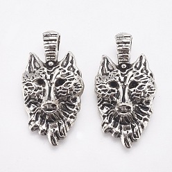 Antique Silver Tibetan Style Alloy Pendants, Wolf, Antique Silver, 33.5x17.5x8mm, Hole: 4mm