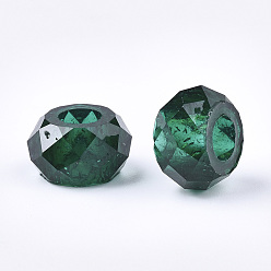 Dark Green Transparent Resin Beads, Large Hole Beads, Faceted, Rondelle, Dark Green, 14x8mm, Hole: 5.5mm