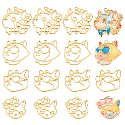 Golden Alloy Open Back Bezel Pendants, For DIY UV Resin, Epoxy Resin, Pressed Flower Jewelry, Cat Shape, Golden, 24pcs/box