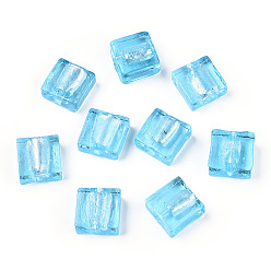 Светло-Голубой Бусины ручной работы бусины серебряной фольгой, квадратный, Небесно-голубой, 12x12x6 мм