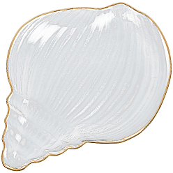Shell Shape 1Pc Ocean Series Transparent Gold Rim Glass Jewelry Plates, Multi-Use Dinnerware, Conch, 218x152x31mm