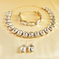 Прозрачный Наборы из ожерелий, браслетов и серег из сплава и стекла с прямоугольными звеньями, золотые, прозрачные, 475 мм
