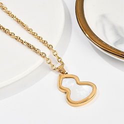 Белый Ионное покрытие (ip) 304 подвеска из натуральной ракушки тыквы из нержавеющей стали с цепочкой для женщин, реальный 18 k позолоченный, белые, 23.74 дюйм (60.3 см)