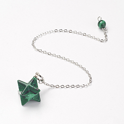 Малахит Чакра природный малахит биолокационные маятники, с медными цепями, Звезда Меркабы, 195~210 мм