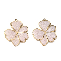 Misty Rose 304 Stainless Steel with Enamel Pendants, Flower Charms, Ion Plating(IP), Real 18K Gold Plated, Misty Rose, 32x26x2.5mm, Hole: 1.8mm