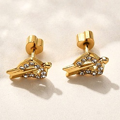 Кристалл Ионное покрытие (ip) 304 серьга-гвоздик в форме сердца из нержавеющей стали, со стразами, реальный 14 k позолоченный, кристалл, 6.5x9 мм