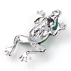 Platinum Alloy Enamel Pendants, with Rhinestones, Frog, Platinum, 34x20x6mm, Hole: 2.5mm