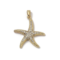 Звезда Латунные микропаве прозрачные подвески с фианитом, золотые, звезда, 26x24x3 мм, отверстие : 5x3 мм