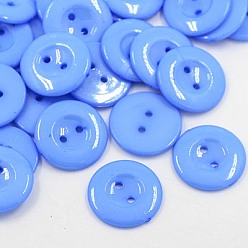 Васильковый Акриловые швейные пуговицы, для одежды , пластиковые пуговицы рубашки, 2-луночное, окрашенные, плоско-круглые, васильковый, 18x2.5 мм, отверстие : 2 мм