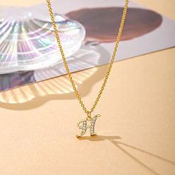 Letter H Модные латунные микропаве прозрачные кубические цирконии начальные подвески ожерелья для женщин, реальный 14 k позолоченный, Письмо ч, 16.54 дюйм (42 см)