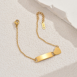 Золотой Нержавеющая сталь ссылка браслеты, браслеты-цепочки для женщин, прямоугольник и сердце, золотые, прямоугольник: 1-1/8 дюйм (2.8 см), внутренний диаметр: 6-3/4 дюйм (17 см)