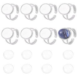 Stainless Steel Color DIY Oval Finger Rings Making Kit, Inclduing 304 Stainless Steel Open Cuff Ring Settings, Glass Cabochons, Stainless Steel Color, Inner Diameter: US Size 7(17.3mm) 