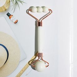 Белый Нефрит Двухсторонние бигуди для лица из натурального белого нефрита, массажер для лица с двумя головками и глазами, инструменты для ухода за кожей, 147x55.8 мм