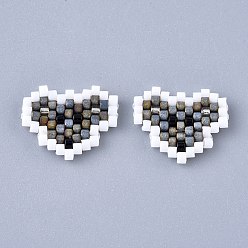 Colorful Handmade Seed Beads Pendants, with Elastic Thread, Loom Pattern, Heart, Colorful, 12~12.5x14.5x1.5~2mm