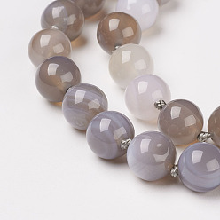 Light Grey Natural Dyed Agate Beads Necklaces, with Brass Lobster Claw Clasps, Round, Light Grey, Beads: 8mm, 18.9 inch(48cm)