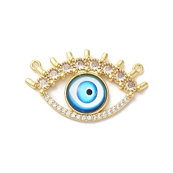 Темно-Голубой Покрытие стойки латунь паве прозрачный кубический цирконий и стеклянные подвески, Очарование глаз, реальный 18 k позолоченный, без кадмия и без свинца, долговечный, глубокое синее небо, 23x38x5 мм, отверстие : 1.2 мм