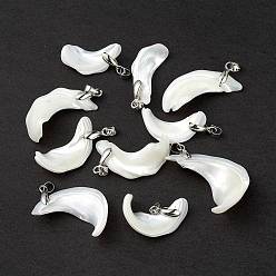 Seashell Color Natural Trochid Shell/Trochus Shell Pendants, Petal Charms, with Platinum Tone Brass Snap on Bails, Seashell Color, 25~35x13~25x6~13mm, Hole: 4.5x3.5mm