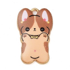 Перу Стойки обшивки сплава эмали подвески, золотые, собачий шарм, Перу, 25x16x2 мм, отверстие : 2 мм