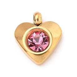 Роза 304 прелести нержавеющей стали, с акриловыми стразами, граненые, очарование камня, сердце, золотые, роза, 8.2x7.2x3.2 мм, отверстие : 1 мм