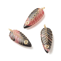 Brazilian Agate Natural Brazilian Agate Pendants, with Golden Tone Eco-Friendly Copper Wire Wrapped, Dyed & Heated, Teardrop, Indian Red, 43~44x17.5x10.5mm, Hole: 3~3.5mm